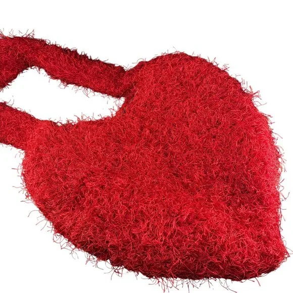 Red Heart-Shaped Fuzzy Shoulder Bag With Magnetic Snap Closure - Picture 6 of 6